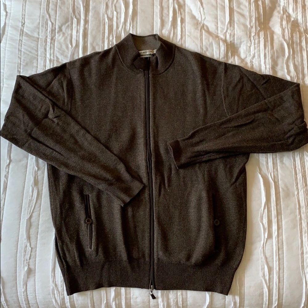 Peter Miller button neck Merino Wool zip up, L